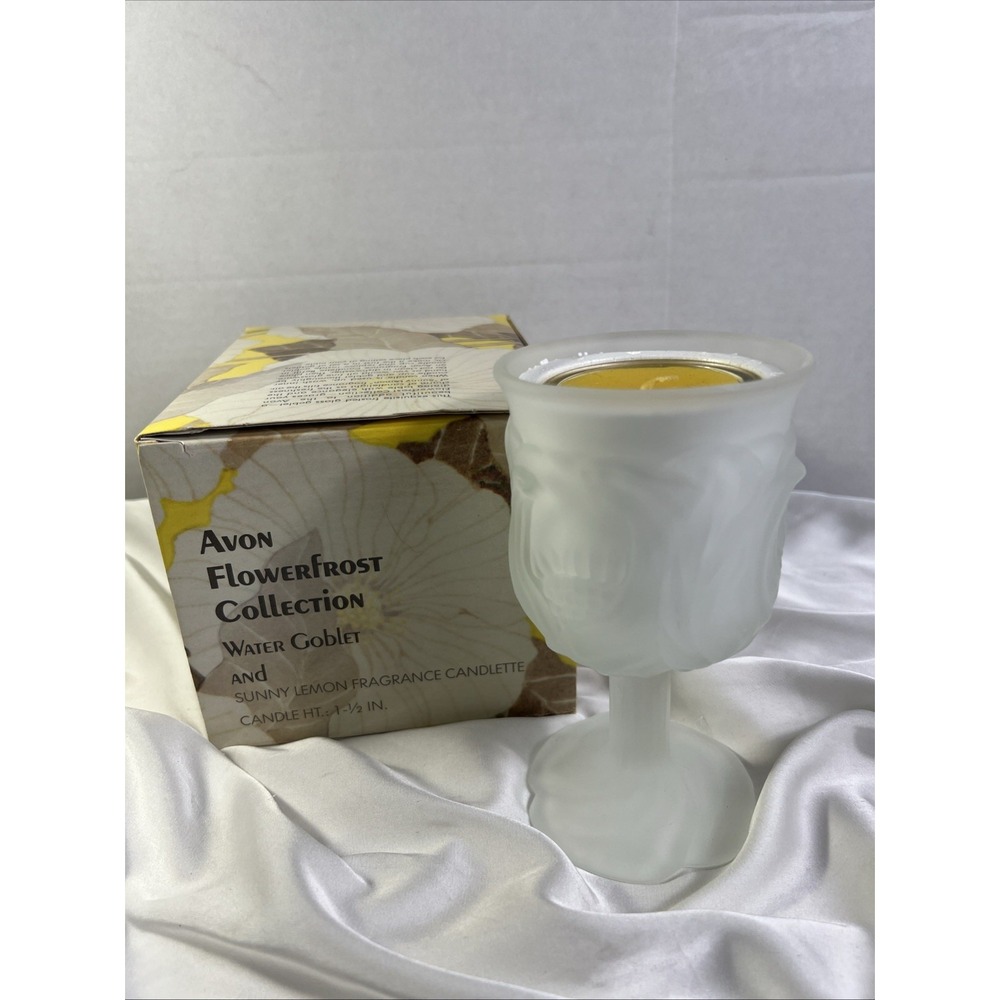 VTG AVON FLOWERFROST FROSTED WATER GOBLET 6" 1979 New Old Stock‎ (candle/Lemon)